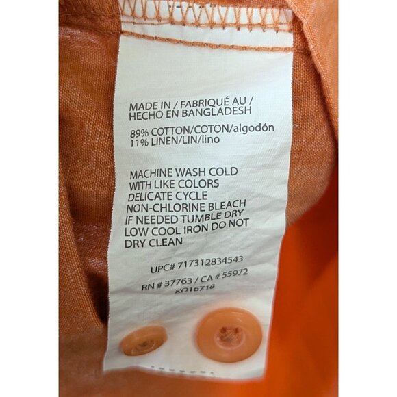 Cubavera Men Size XL Solid Orange Cotton & Linen Short Sleeve Casual Cuban Shirt - Picture 14 of 16